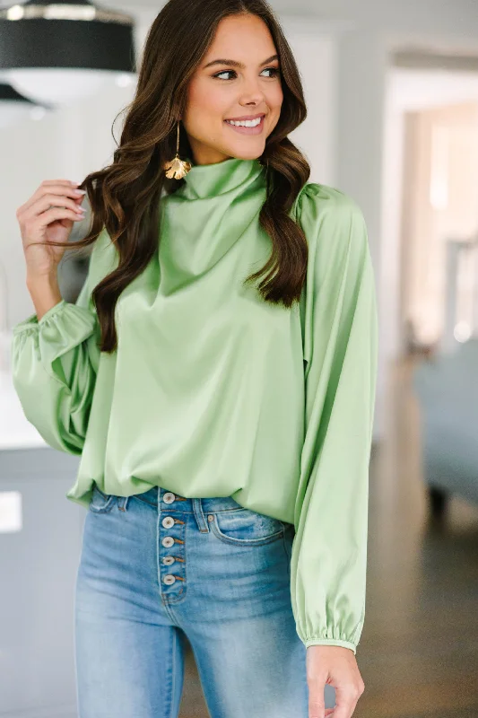 women's tops with cold-shoulder cutsEmbrace The Joy Melon Green Satin Blouse