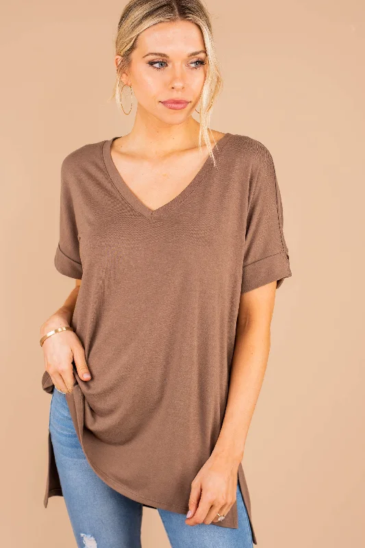 women's tops made from cottonMake Your Life Easy Mocha Brown V-Neck Top