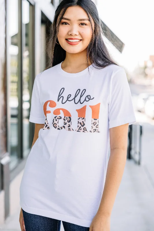 women's tops for those who love to dress up their casual looks with stylish topsHello Fall White Graphic Tee