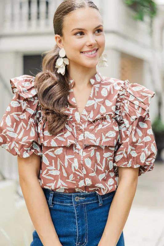 women's tops for minimalist aestheticsNever Miss Brown Floral Blouse