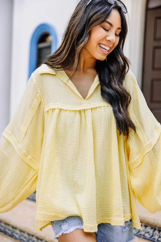 women's tops with cold-shoulder cutsLove Life Yellow Babydoll Top