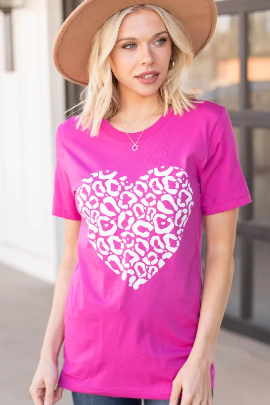 women's tops for minimalist aestheticsLeopard Love Berry Pink Graphic Tee