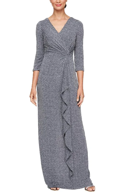 Pearl DressAlex Evenings 8127849 - V-Neck Metallic Knit Formal Gown