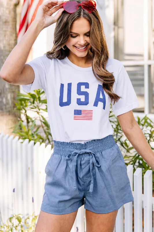 women's tops for gala dinnersSimply Patriotic White Graphic Tee