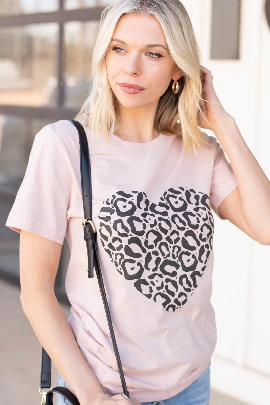 women's tops for cozy nights inLeopard Love Heather Peach Graphic Tee