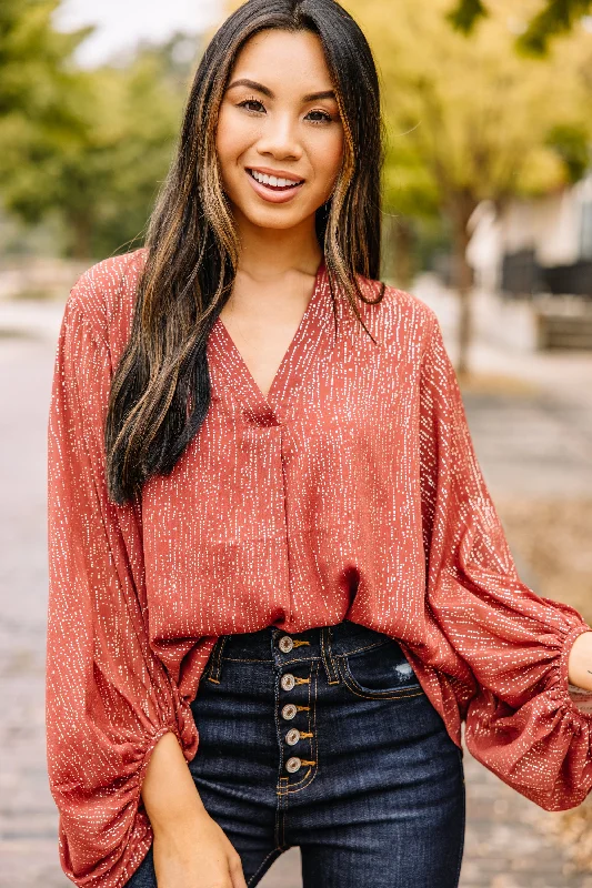 women's tops with floral printsCan't Look Away Marsala Red Metallic Blouse