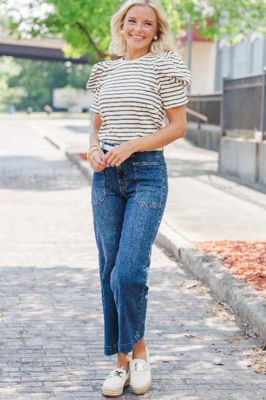 women's tops for those who want to create outfits that reflect their personal style and sense of fashionMake It Yours Olive Green Striped Top