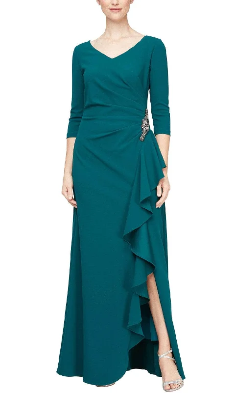 Designer DressAlex Evenings 8160400 - Crepe Quarter Sleeve Formal Gown