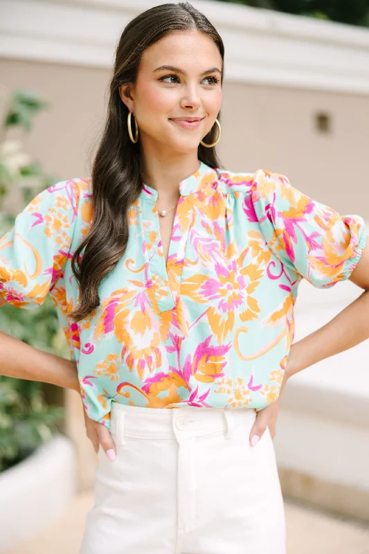 women's tops for those who want to stay updated with the latest fashion trendsReach Out To You Mint Green Floral Blouse