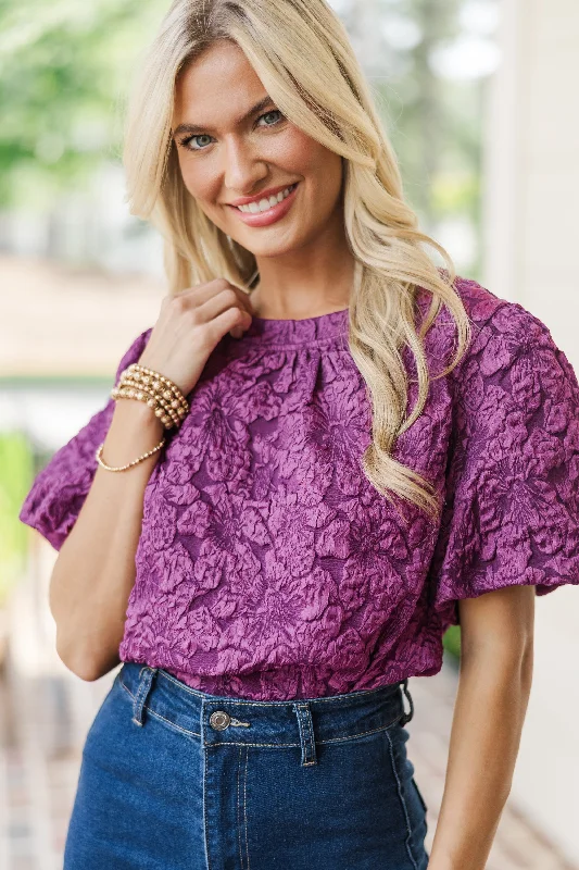 women's tops for those who love to mix and match prints and patternsIt's Your Love Plum Purple Textured Blouse