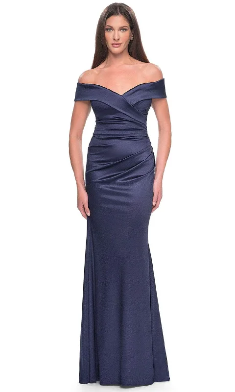 women's bodycon dressesLa Femme 31621SC - Off Shoulder Wrap Style Evening Dress