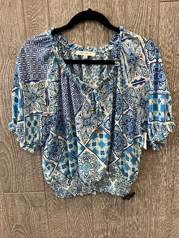 women's tops for those who love to shop for unique findsBlue Top Short Sleeve Rose And Olive, Size S