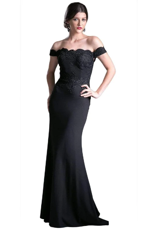 women's casual Friday dressesCinerella Divine CF158 - Satin Off Shoulder Stretch Crepe Evening Dress