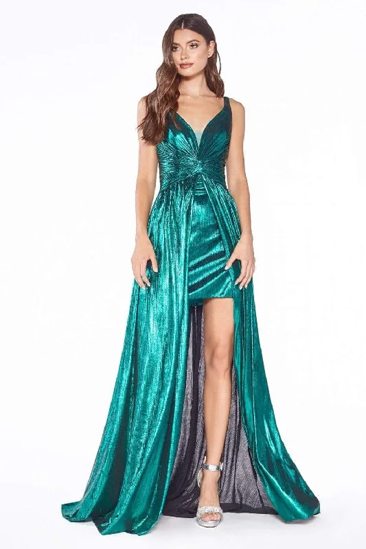 women's denim dressesLadivine CD0151 - Sleeveless V-Neckline Metallic Long Evening Dress