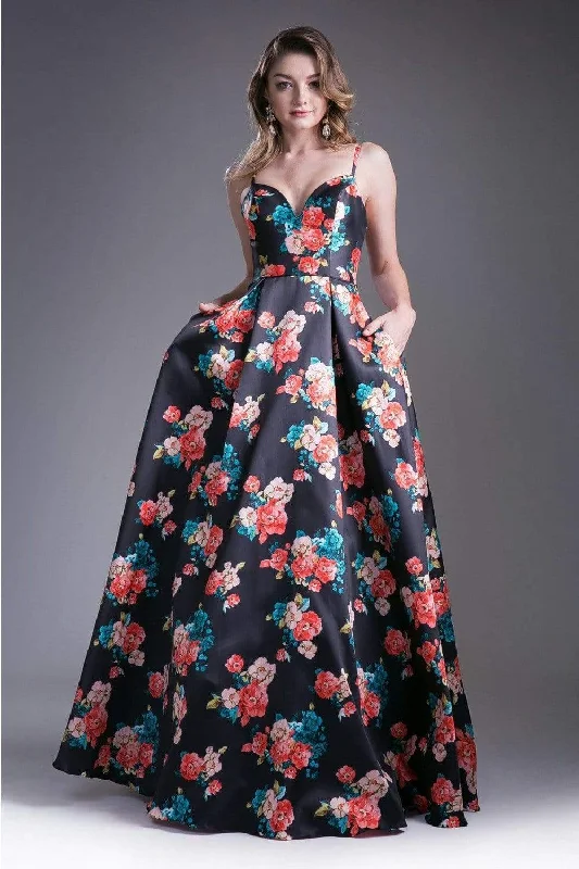 women's hourglass figure dressesCinerella Divine 13103 - Sweetheart Floral Pleated Evening Dress