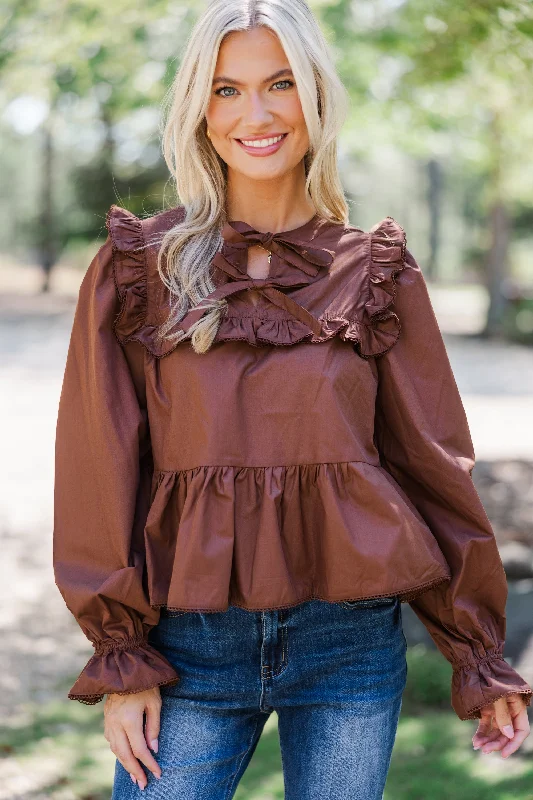 striped women's topsJust A Thought Brown Bow Blouse