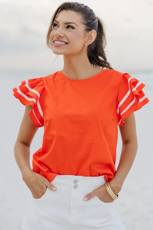 women's tops for bridal showers and baby showersJust For You Orange Ruffled Blouse