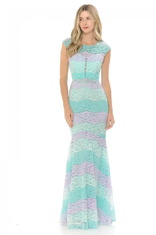 Casual DressLenovia - 5221SC Sheer Lace Color Block Trumpet Evening Gown