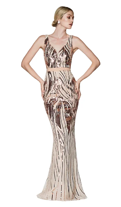 women's eco-friendly dressesCinerella Divine CH552 - Deep V-Neck Sequins Evening Dress