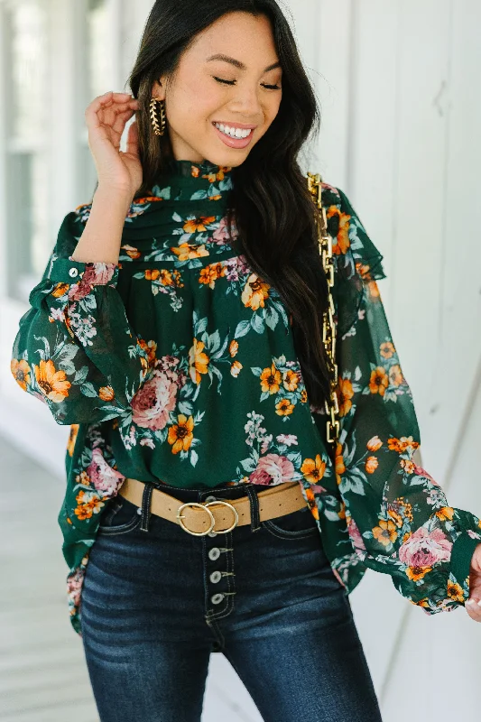 women's tops for vintage fashion enthusiastsNeed You Now Green Floral Blouse