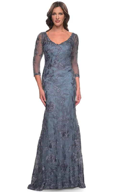 women's empire-line dressesLa Femme 30130SC - Floral Embroidered Sheath Evening Dress