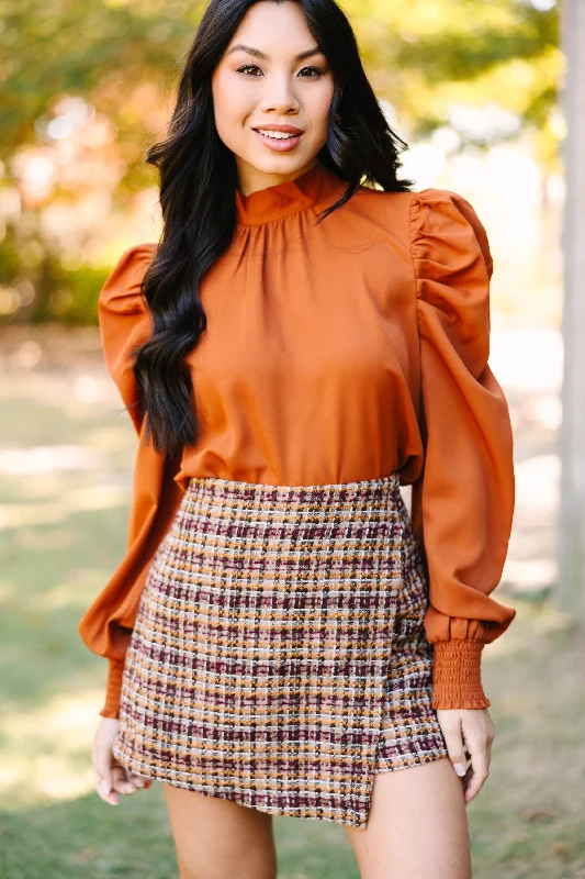 cropped women's topsBe A Stand Out Rust Orange Puff Sleeve Blouse