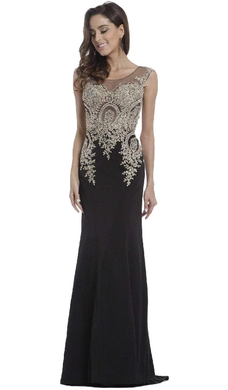 women's body-skimming dressesCinderella Divine - Cap Sleeve Illusion Bateau Metallic Lace Evening Gown