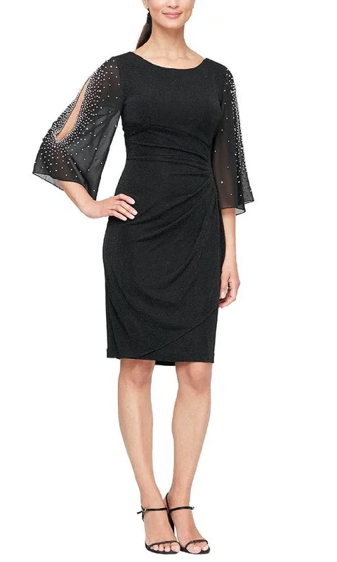 women's A-line dressesAlex Evenings 8227604 - Embellished Split Sleeve Cocktail Dress