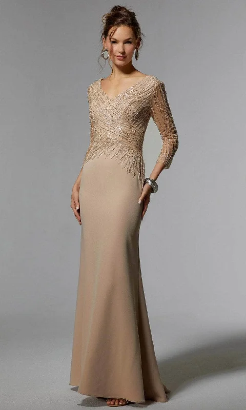 Glitter DressMGNY by Mori Lee 72916SC - V-Neck Fitted Evening Dress