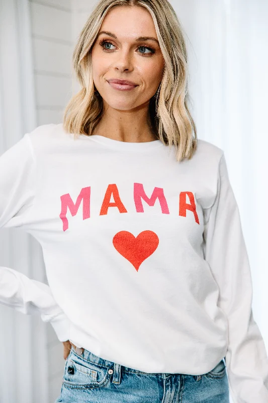 cozy women's tops for fall and winterMama Love White Graphic L/S Tee