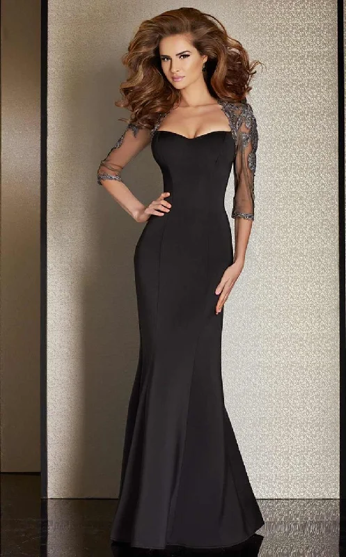 Laced-Up DressClarisse Embroidered Fitted Quarter Sleeved Evening Gown M6204 - 1 Pc Black in Size 18 Available