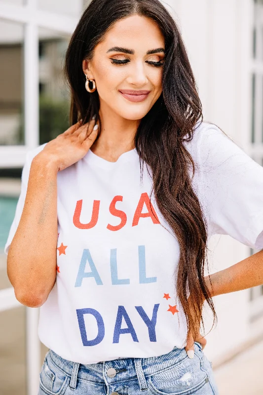 off-the-shoulder women's topsUSA All Day White Graphic Tee