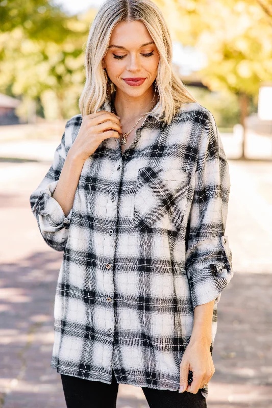 women's tops for those who want to wear versatile pieces that can be dressed up or downNever Leave Black Plaid Button Down Top