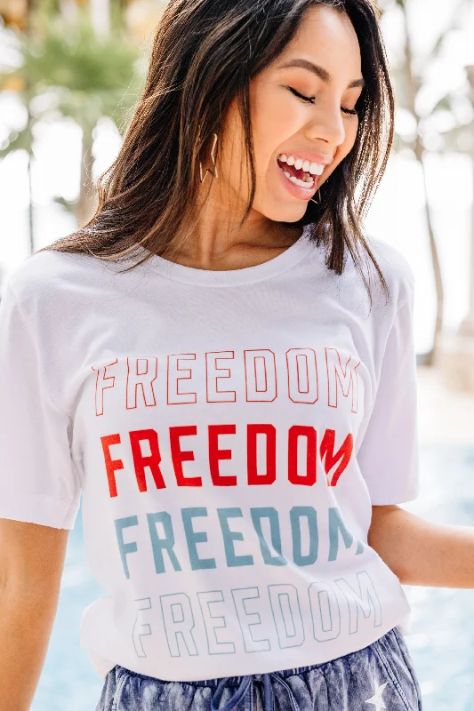 women's tops with spaghetti straps and deep V-necksFreedom White Graphic Tee