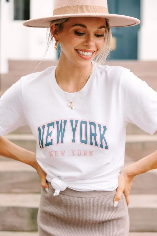 women's tops for wedding guest attireNew York NY White Graphic Tee