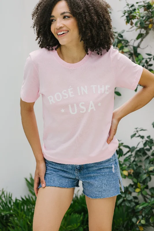 women's tops for casual FridaysRosÃ© In The USA Baby Pink Graphic Tee