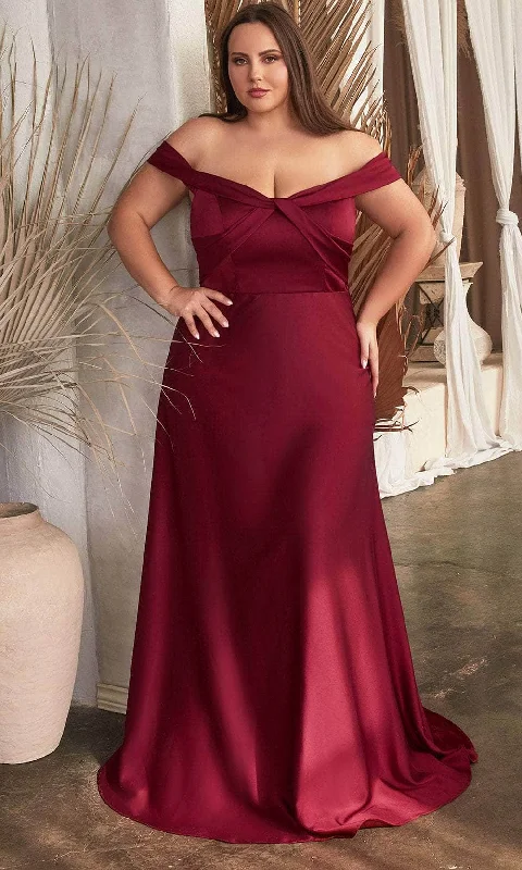 Empire DressCinderella Divine CD325C - Satin Off-Shoulder Evening Dress