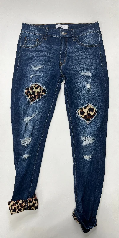 women's denim jeans with ripped kneesAnimal Print Jeans Straight Kancan, Size 11