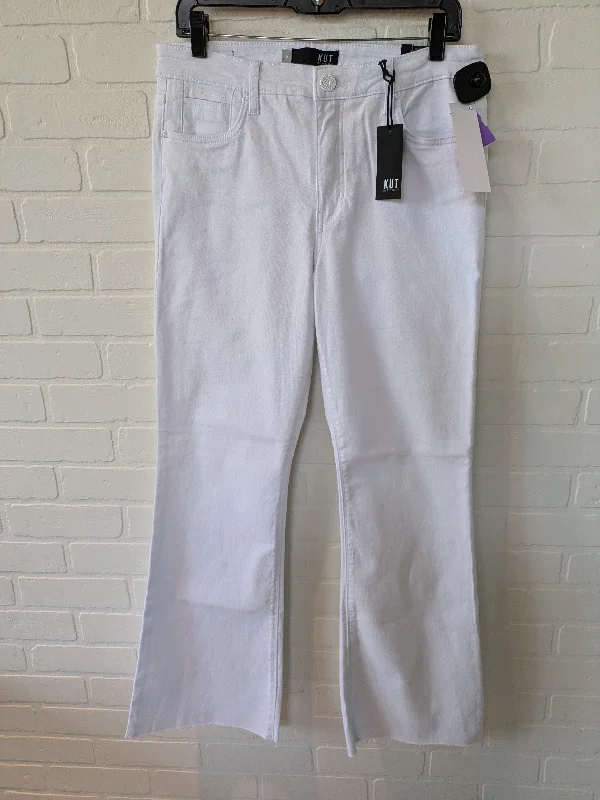 women's denim jeans for a day at the beachWhite Denim Jeans Flared Kut, Size 10