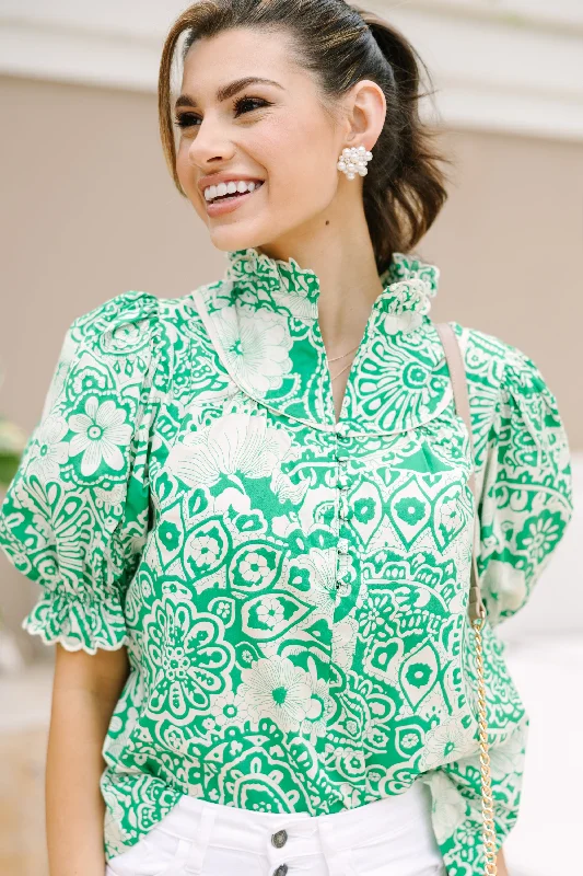 women's tops with geometric patternsKeep It Up Green Floral Blouse