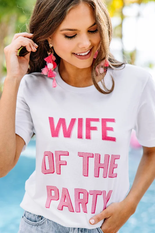 women's tops for those who love to dress up their casual looks with stylish topsWife Of The Party White Graphic Tee