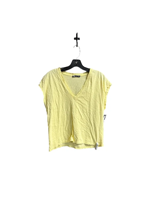 women's tops for smart casual looksYellow Top Short Sleeve Zara, Size S