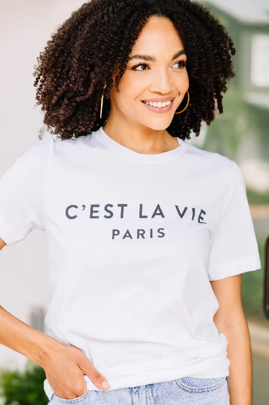 cropped women's topsC'est La Vie White Graphic Tee