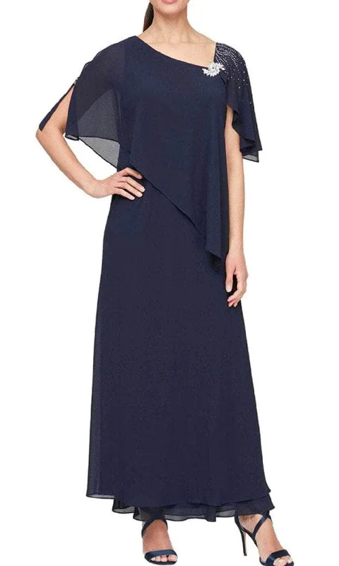 Denim DressAlex Evenings - 8192003 Stone Accented Cape Dress