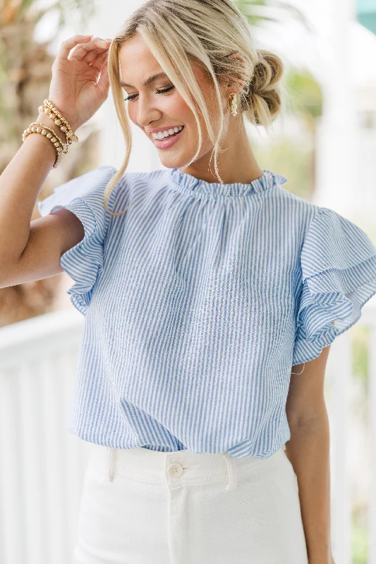 women's tops for those who want to stay on top of the latest fashion trends and wear pieces that are both stylish and on-trendOn Your Heart Blue Striped Blouse