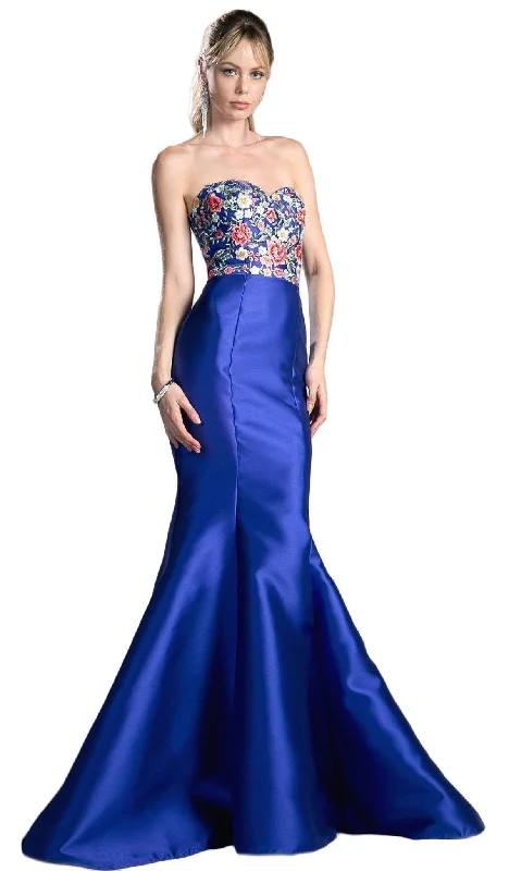 women's bell-sleeved dressesLadivine HW06 - Strapless Floral Embellishments Evening Dress