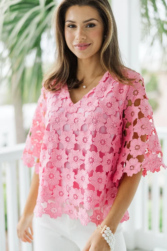 women's tops for those who want to add a touch of sophistication to their casual attireDaily Reminder Pink Crochet Blouse