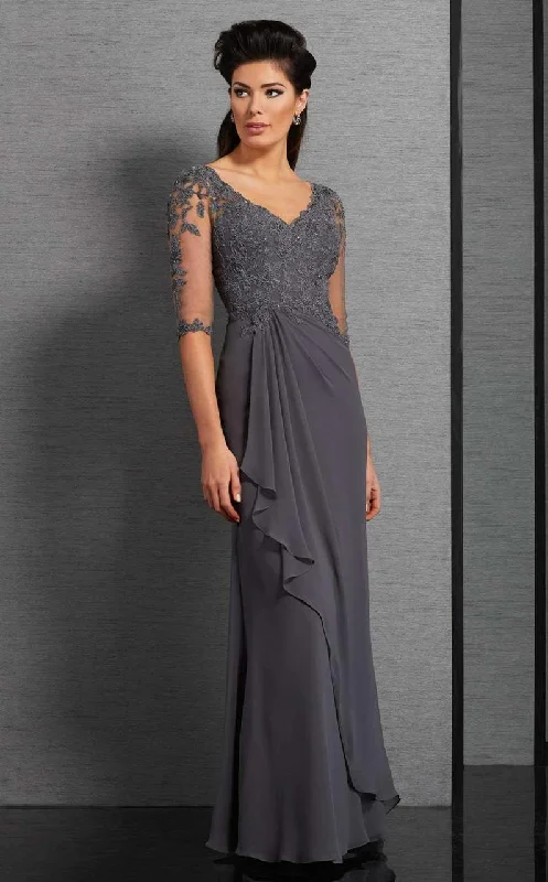 Short-Sleeve DressClarisse Floral Lace Ruched Evening Gown 6314 - 1 pc Pewter In Size 18 Available