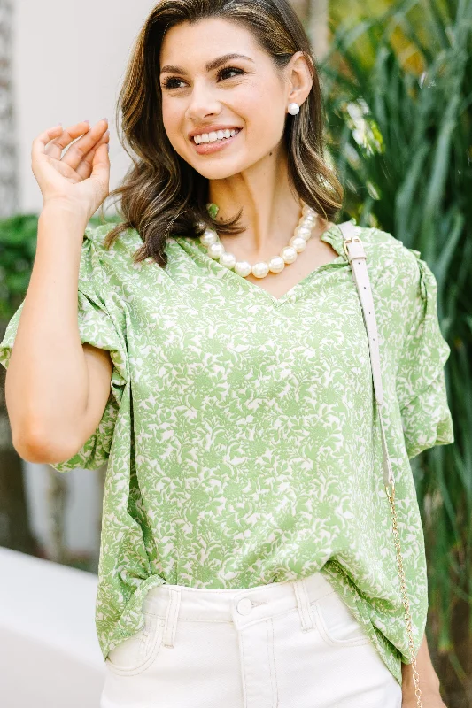 women's tops in solid colorsJust What You Though Green Floral Blouse