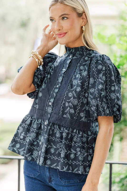 women's tops with sleeveless designsFind You Well Midnight Blue Floral Blouse